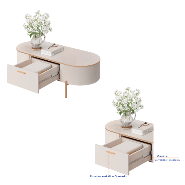 MESA DE CENTRO DJ CELENA COR OFF WHITE/OFF WHITE