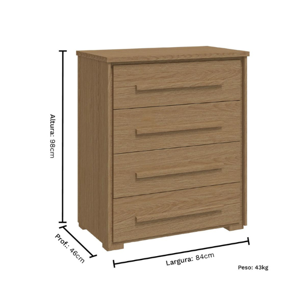 COMODA RIMO ANGRA 4 GAVETAS COR CARVALHO/CARVALHO REF.: 47706