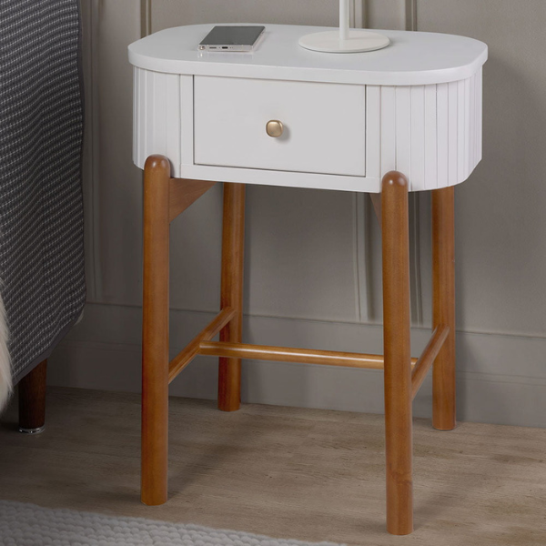 MESA DE CABECEIRA 3D MOVEIS AURORA 1 GAVETA BRANCO PÉS CASTANHO REF.: 5307