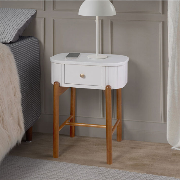 MESA DE CABECEIRA 3D MOVEIS AURORA 1 GAVETA BRANCO PÉS CASTANHO REF.: 5307