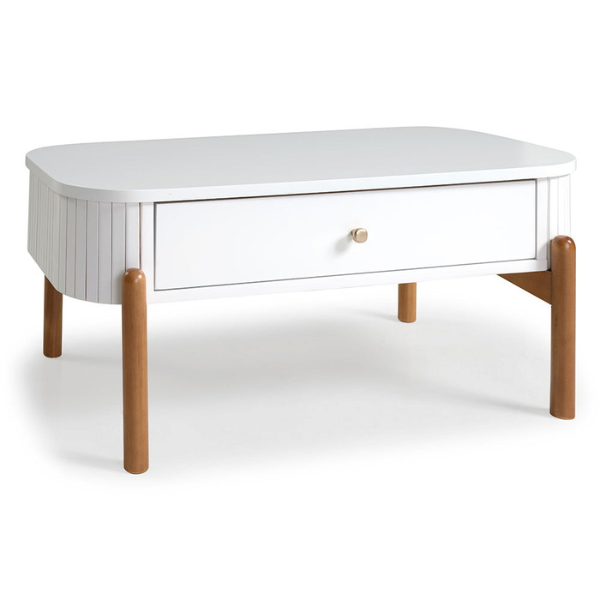 MESA DE CENTRO 3D MOVEIS AURORA BRANCO PÉS CASTANHO REF.: 1172