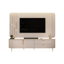RACK COM PAINEL DE TV DJ CELINE COM LED E PÉS DE FERRO COR: OFF WHITE / OFF WHITE