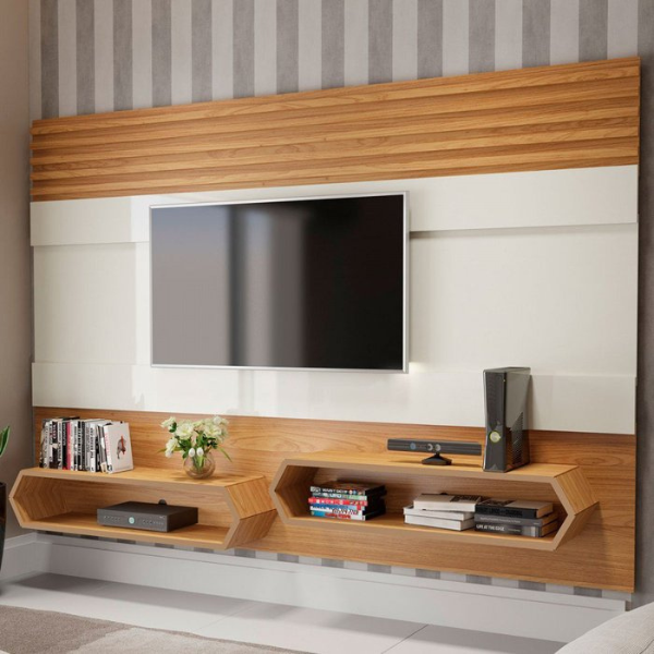 PAINEL DALLA COSTA SUSPENSO PA22 WJ 2,20 MTS COM 2 NICHOS COR: OFF WHITE/FREIJO