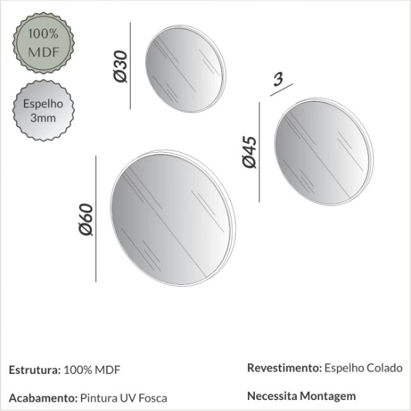 KIT PAINEL DECORATIVO DALLA COSTA ES15 WW (ES9 -ES10 E ES11) OFF WHITE ESPELHO