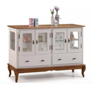 BALCÃO LINZ 4 PORTAS 2 GAVETAS 2 PRATELEIRA DE VIDRO REF.: 60510 COR: 011B BRANCA COM 024B IMBUIA G.