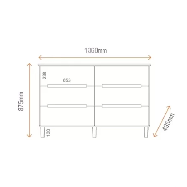 COMODA MAMBEL LOGAN 6 GAVETAS BRANCO / OLMO ITALIANO