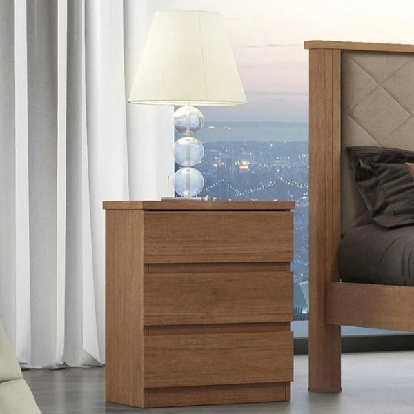 MESA DE CABECEIRA NOVO HORIZONTE DECA 3 GAVETAS COR: CUMARU 25