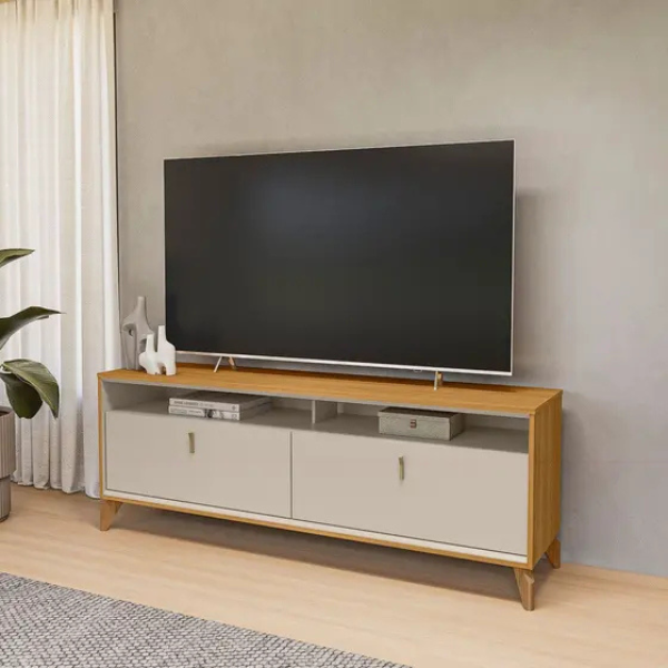 RACK LINEA BRASIL DUBAI MEDIDAS 1,60 X 0,59X 0,38 COR TAUARI/OFF WHITE FOSCO