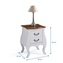 MESA DE CABECEIRA LINZ BOMBE 2 GAVETAS COR: 011B BRANCA COM 024B IMBUIA GLASER REF.: 1026