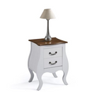 MESA DE CABECEIRA LINZ BOMBE 2 GAVETAS COR: 011B BRANCA COM 024B IMBUIA GLASER REF.: 1026