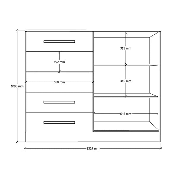 COMODA MOPAR TEXAS COM SAPATEIRA 2 PORTAS + 5 GAVETAS COR: FREIJO/OFFF WHITE