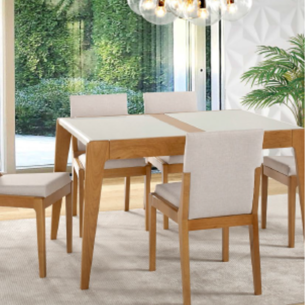 MESA ENGENHO MOVEIS EXTENSIVEL HAIFA 1,20 FECHADA E 1,40 ABERTA COM AMENDOA COM VIDRO OFF REF.:1141A