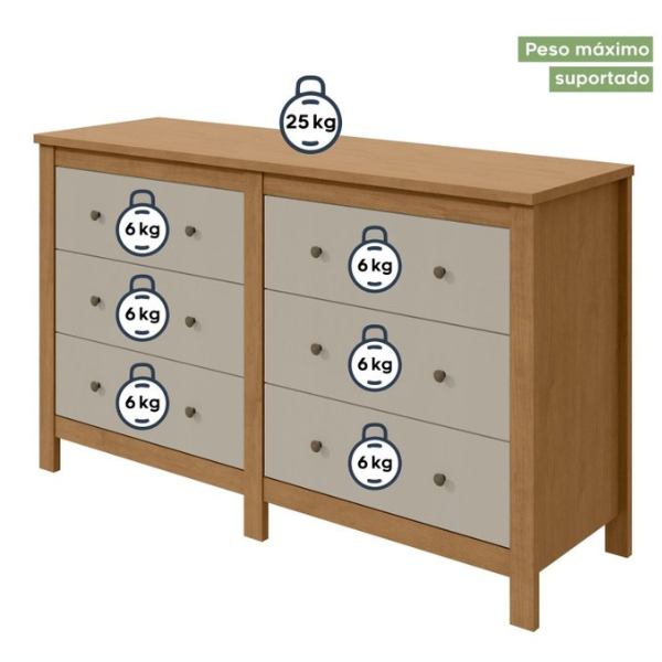 COMODA LOPAS HORIZONTAL MAGGIORE COM 6 GAVETAS NEW AMENDOA CLEAN / OFF WHITE