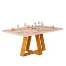 MESA DJ CELESTE 1,60X0,90 TAMPO VIDRO CHANFRADO CURVO COR: CEDRO/OFF WHITE REF:28960.254