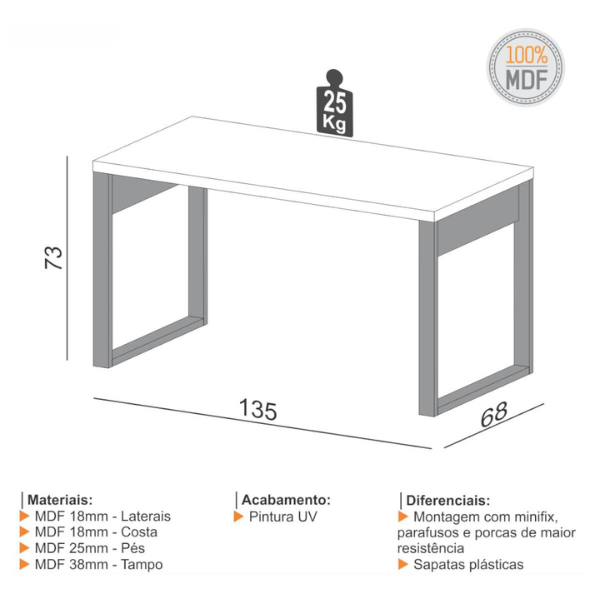 MESA ESCRITORIO DALLA COSTA INDUSTRIAL F20 FREIJO/PRETO FOSCO