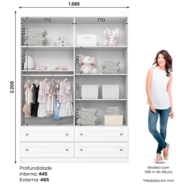 ROUPEIRO HENN AMERICANO 4 PORTAS DE ABRIR BRANCO