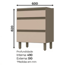 BALCÃO HENN CONNECT 3 GAVETAS DUNA/CRISTAL