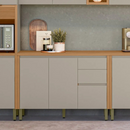 BALCÃO LINEA BRASIL PIA 1,20 MTS ALLURE 2 PORTAS 3 GAVETAS COR: JEQUITIBA/GRIS FOSCO