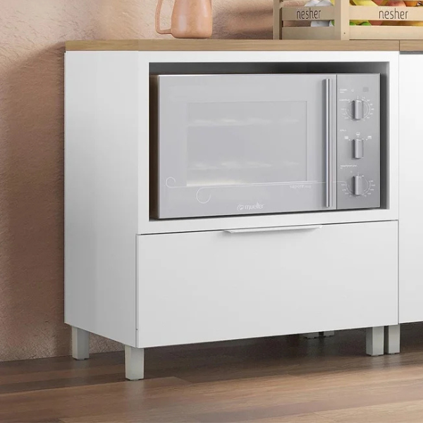 BALCÃO FORNO NESHER MARQUESA 1 GAVETAS + CAIXA A.0,91 X P.0,52 X L.0,80 CM COR: BRC/NAT REF.: 500731