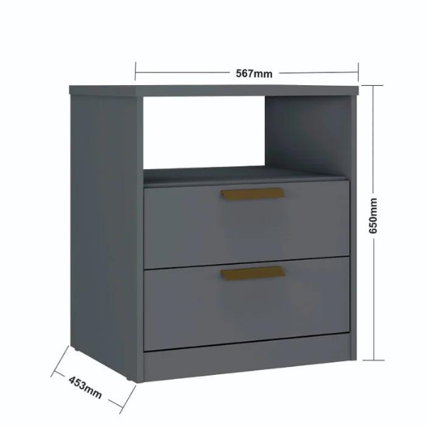 MESA DE CABECEIRA MAMBEL DIVINO 2 GAVETAS CINZA REF.: 11568