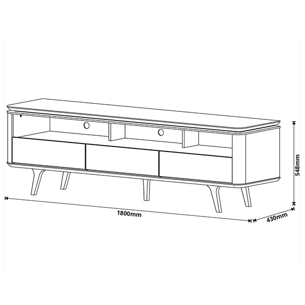 RACK IMCAL ARC 1,80M 3 GAVETAS COR OFF WHITE / NATURE