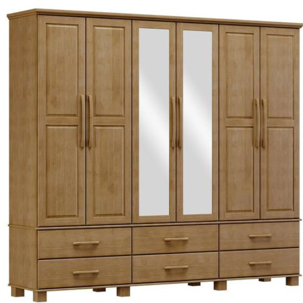 ROUPEIRO FINESTRA BIPARTIDO 6 PORTAS +6 GAVETAS COM ESPELHO LINHA OURO COR FREIJO REF.: 2244F/2254FN