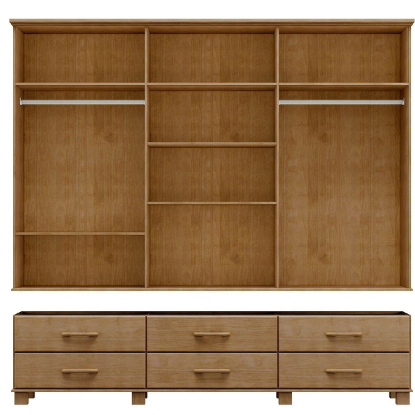 ROUPEIRO FINESTRA BIPARTIDO 6 PORTAS +6 GAVETAS COM ESPELHO LINHA OURO COR FREIJO REF.: 2244F/2254FN