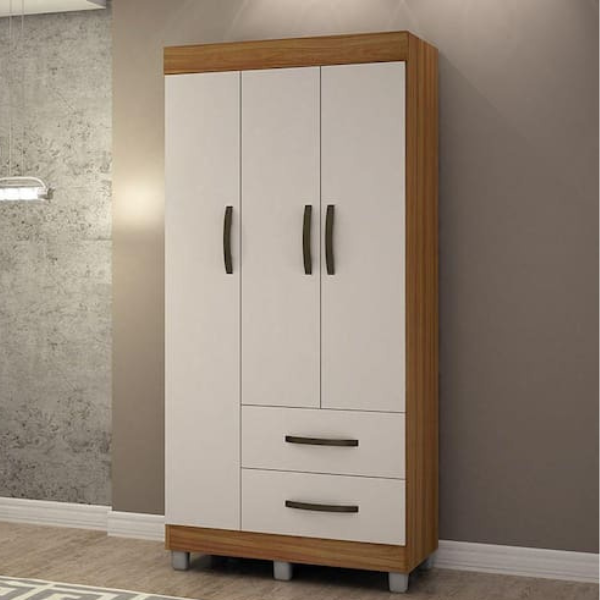 GUARDA ROUPA MOPAR CHILE 3 PORTAS E 2 GAVETAS COR: FREIJO/OFFF WHITE ALT 1,81 X LARG0,82X PROF 0,40