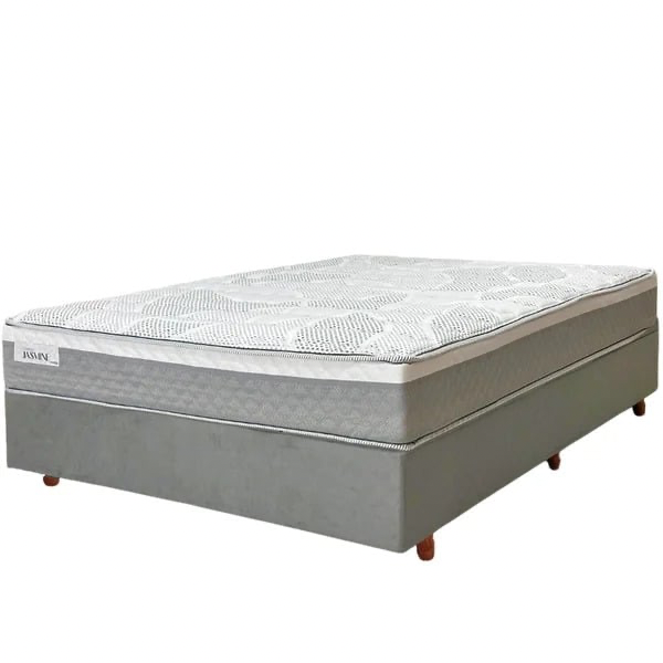 CONJUNTO BOX (COLCHAO+BASE) CRISTALFLEX JASMINE MOLAS ENSACADAS + BOX GRAFITE 1,38X1,88X0,25