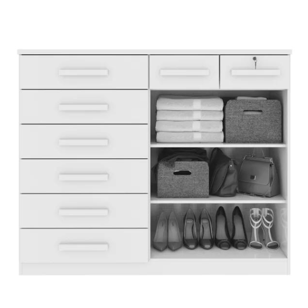 COMODA LOPAS TORONTO 8 GAVETAS + 2 PORTAS BRANCA