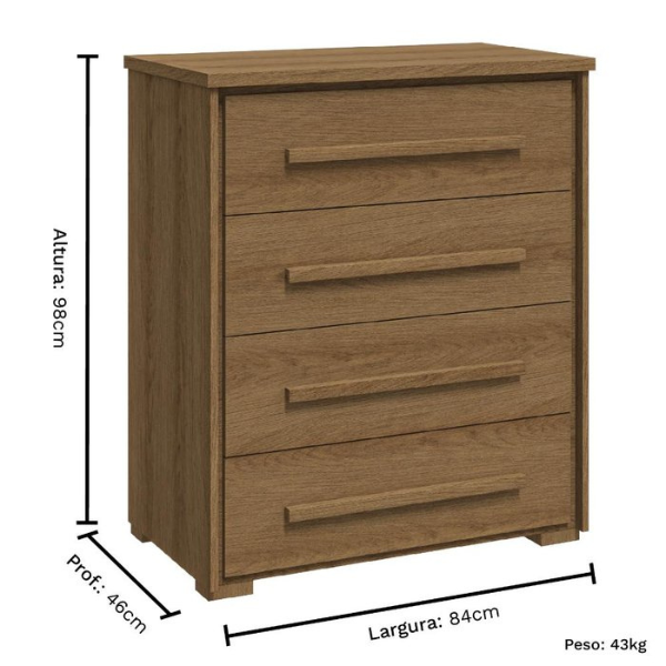 COMODA RIMO ANGRA 4 GAVETAS COR JEQUITIBA/ JEQUITIBA  REF.: 47787