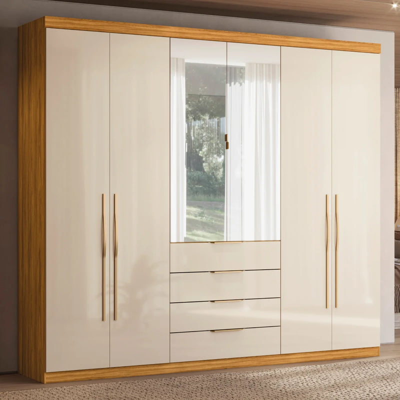 ROUPEIRO DEMOBILE GIARDINO 6 PORTAS COM ESPELHO COR: CINAMON / OFF WHITE 2,28ALTX262,2LARGX0,55
