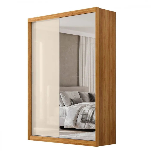 ROUPEIRO DEMOBILE RIVA 2 PTS COM 1 PORTA ESPELHO COR: CINAMON/OFF WHITE