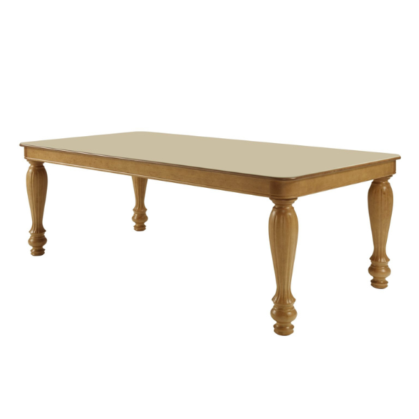 MESA ASTEROPE TURIN 1,80X1,00 PÉS TORNEADO CAPPUCINO TAMPO COM VIDRO FENDI