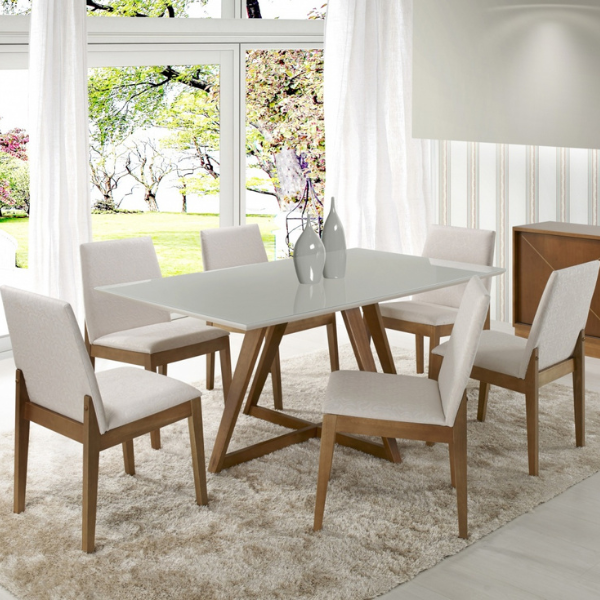 MESA ARTSOLI LIZZI 1,20X0,80 COM VIDRO OFF WHITE CASTANHO CLARO CANTO GARRAFA COD.: 1299V