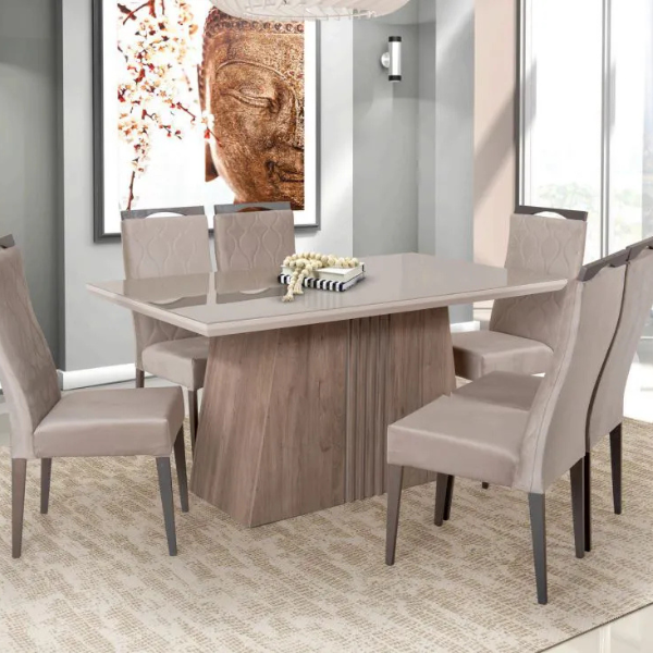 MESA MADETAL FLORIDA 1,54X0,90 CAPUCCINO TAMPO VIDRO CAPUCCINO