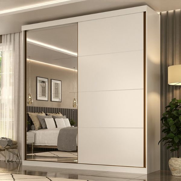 ROUPEIRO MAMBEL STAR 2 PORTAS DESLIZANTES COM ESPELHO COR BRANCO/BRANCO 2,30ALTX2,19LARGX55,5