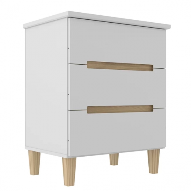 MESA DE CABECEIRA MAMBEL LOGAN 3 GAVETAS BRANCO / OLMO ITALIANO