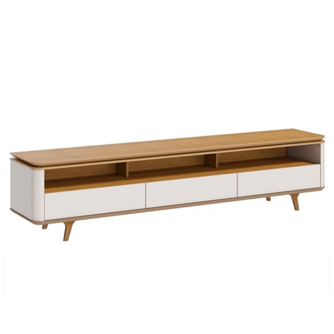 RACK IMCAL ARC 1,80M 3 GAVETAS COR OFF WHITE / NATURE
